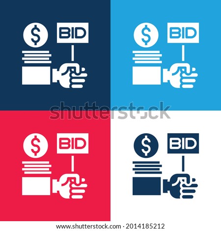 Bid blue and red four color minimal icon set