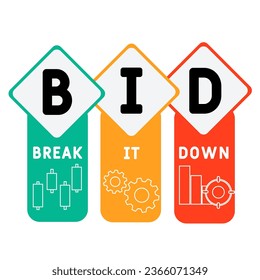 BID - Break it down acronym. business concept background.  vector illustration concept with keywords and icons. lettering illustration with icons for web banner, flyer, landing