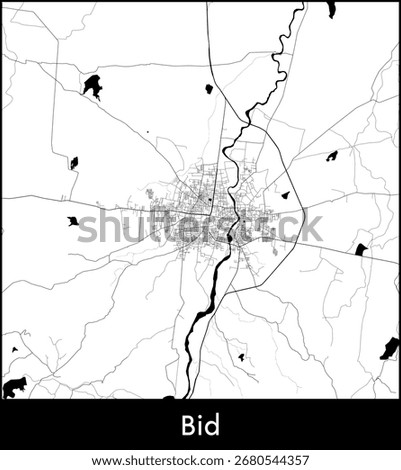 Bid city map, India - Topographic vector map poster