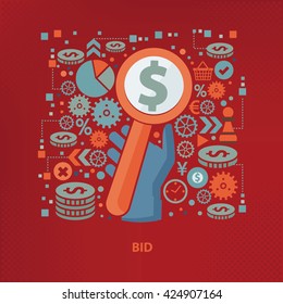 Bid concept design on red background,vector