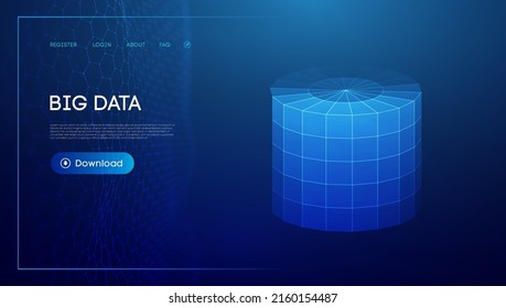 Fondo azul de datos de puja. Vector del cilindro del bastidor de cables. Conexión de red.