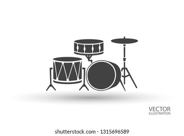 Bid drum set crash base isolated on a white background with the place for text drums flat style vector illustration.