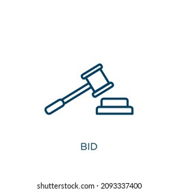 bid icon. Thin linear bid outline icon isolated on white background. Line vector bid sign, symbol for web and mobile