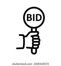 Bid line icon. Human hold sign in hand.  Auction meeting. Business bidding process concept. Vector illustration flat design. Isolated on background.  Template for open trade.