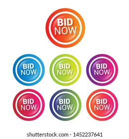 Bid now - glossy labels or tags. circle sticker with gradient color.trendy color. modern design.set 