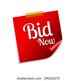 Bid Now Red Sticky Notes Vector Icon Design