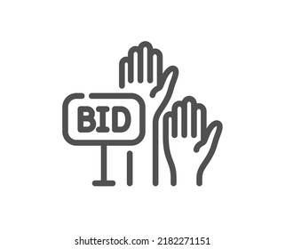 Bid Offer Line Icon. Auction Sign. Raise The Price Up Symbol. Quality Design Element. Linear Style Bid Offer Icon. Editable Stroke. Vector