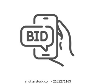 Bid Offer Line Icon. Auction Sign. Raise The Price Up Symbol. Quality Design Element. Linear Style Bid Offer Icon. Editable Stroke. Vector