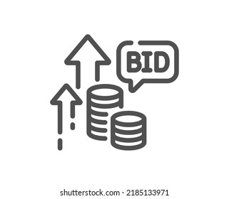 Bid Offer Line Icon. Auction Sign. Raise The Price Up Symbol. Quality Design Element. Linear Style Bid Offer Icon. Editable Stroke. Vector