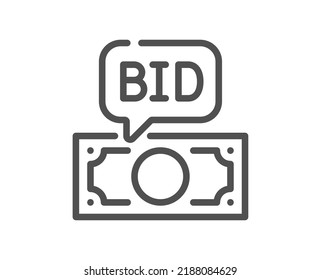 Bid Offer Line Icon. Auction Sign. Raise The Price Up Symbol. Quality Design Element. Linear Style Bid Offer Icon. Editable Stroke. Vector