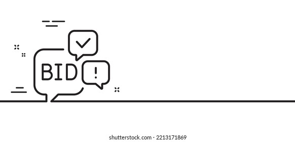 Bid offer line icon. Auction sign. Raise the price up symbol. Minimal line illustration background. Bid offer line icon pattern banner. White web template concept. Vector