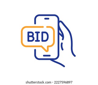 Bid offer line icon. Auction sign. Raise the price up symbol. Colorful thin line outline concept. Linear style bid offer icon. Editable stroke. Vector