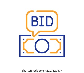 Bid offer line icon. Auction sign. Raise the price up symbol. Colorful thin line outline concept. Linear style bid offer icon. Editable stroke. Vector