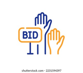 Bid offer line icon. Auction sign. Raise the price up symbol. Colorful thin line outline concept. Linear style bid offer icon. Editable stroke. Vector