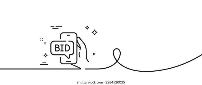 Bid offer line icon. Continuous one line with curl. Auction sign. Raise the price up symbol. Bid offer single outline ribbon. Loop curve pattern. Vector