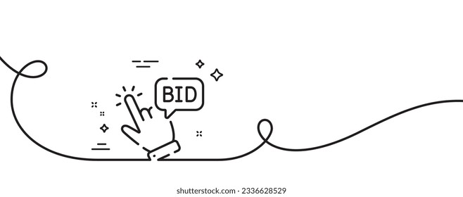 Bid offer line icon. Continuous one line with curl. Auction sign. Raise the price up symbol. Bid offer single outline ribbon. Loop curve pattern. Vector