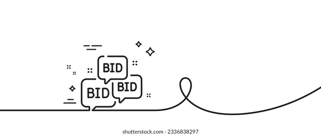 Bid offer line icon. Continuous one line with curl. Auction sign. Raise the price up symbol. Bid offer single outline ribbon. Loop curve pattern. Vector