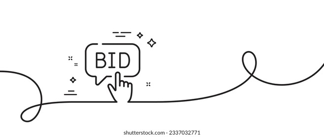 Bid offer line icon. Continuous one line with curl. Auction sign. Raise the price up symbol. Bid offer single outline ribbon. Loop curve pattern. Vector