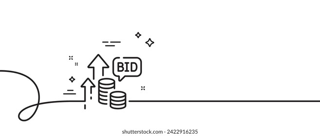 Bid offer line icon. Continuous one line with curl. Auction sign. Raise the price up symbol. Bid offer single outline ribbon. Loop curve pattern. Vector