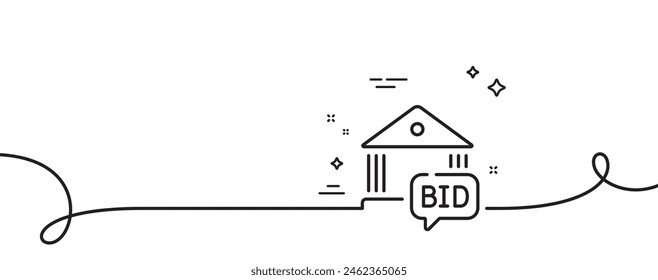 Bid offer line icon. Continuous one line with curl. Auction sign. Raise the price up symbol. Bid offer single outline ribbon. Loop curve pattern. Vector