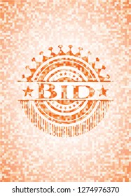 Bid orange tile background illustration. Square geometric mosaic seamless pattern with emblem inside.
