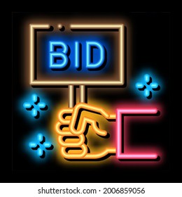 bid sign neon light sign vector. Glowing bright icon bid sign sign. transparent symbol illustration