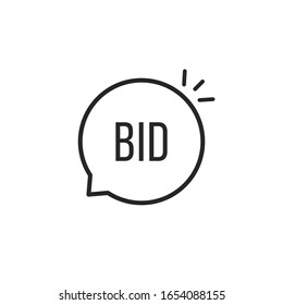 bid word in thin line speech bubble. concept of true product value or good deal for both sides. stroke style trend modern minimal auction logotype graphic art design isolated on white background