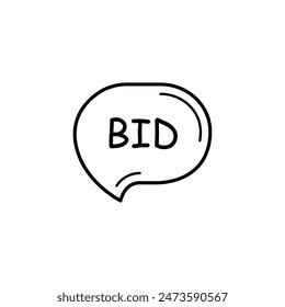 bid word in thin line speech bubble. concept of true product value or good deal for both sides. stroke style trend modern minimal auction logotype graphic art