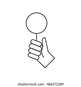 Bidder hand icon in thin outline style. Business finance buying auction bid compete contender