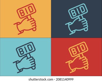 Plantilla de logotipo de la mano del ofertante, icono sencillo y plano de la empresa, subasta,venta