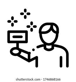 Bieter mit Symbolzeichen, Vektorgrafik. Bieter, der ein Schild mit Schild hält. einzelne Kontursymbolgrafik