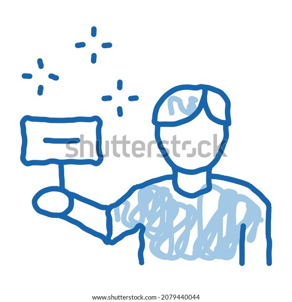 bidder holding sign sketch icon vector. Hand\
drawn blue doodle line art bidder holding sign sign. isolated\
symbol illustration