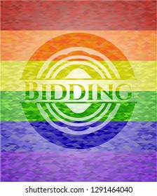 Bidding on mosaic background with the colors of the LGBT flag