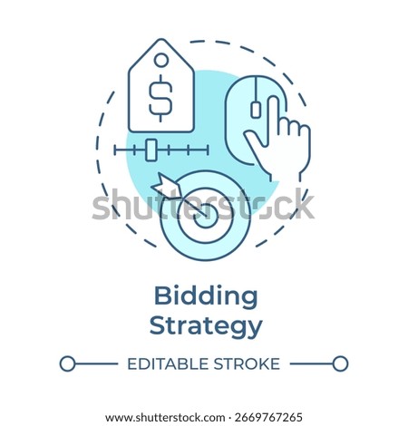 Bidding strategy soft blue concept icon. Budget control. Marketing campaign. Target goal. Round shape line illustration. Abstract idea. Graphic design. Easy to use in presentation, infographic