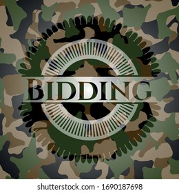 Bidding written on a camo texture. Vector Illustration. Detailed.
