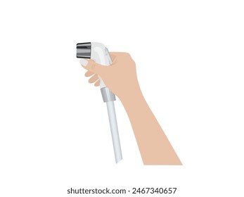 Una manguera de bidé sobre un fondo blanco.