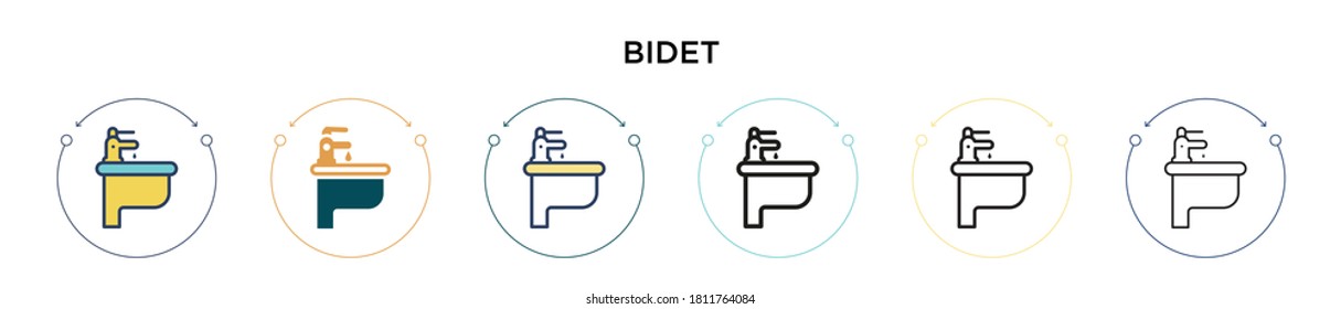 Bidet icon in filled, thin line, outline and stroke style. Vector illustration of two colored and black bidet vector icons designs can be used for mobile, ui, web