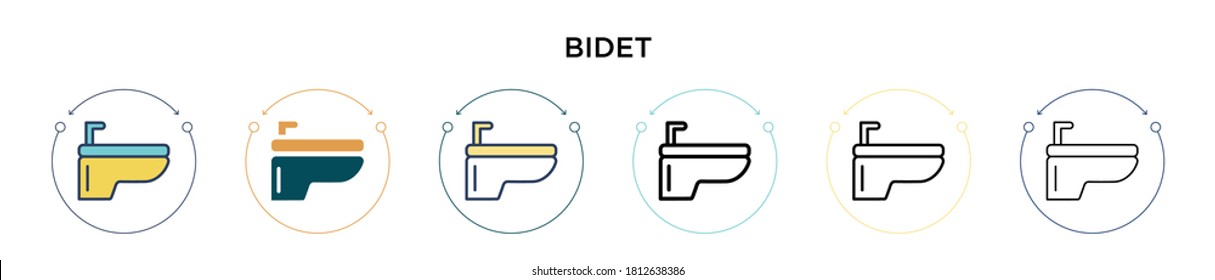 Bidet icon in filled, thin line, outline and stroke style. Vector illustration of two colored and black bidet vector icons designs can be used for mobile, ui, web