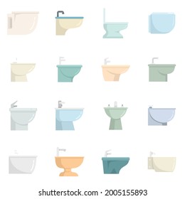 Bidet icons set. Flat set of bidet vector icons isolated on white background