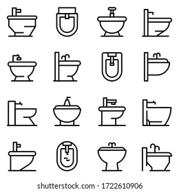 Bidet icons set. Outline set of bidet vector icons for web design isolated on white background