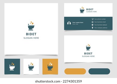 Diseño del logo de Bidet con eslogan editable. Libro de promoción de marca y plantilla de tarjeta de visita.
