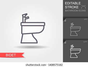 Bidet. Outline icon with editable stroke. Linear symbol of the bathroom with shadow