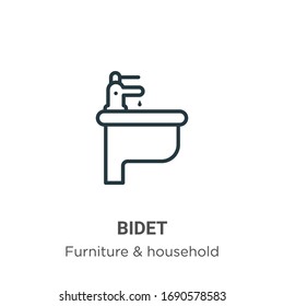 Bidet outline vector icon. Thin line black bidet icon, flat vector simple element illustration from editable furniture and household concept isolated stroke on white background