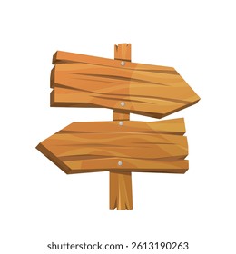 Bidirectional arrow pointer, vector retro direction board. Desert signpost or wild west signage. Blank or empty vintage plywood guidance panel or path finding message. Old timber signboard background.