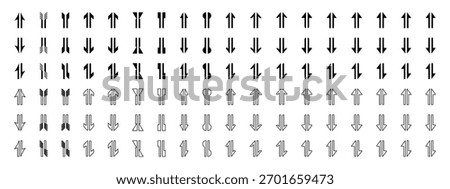 Bidirectional up and down arrows Icons Set Black and White Outline Directional Symbols Vector Collection.