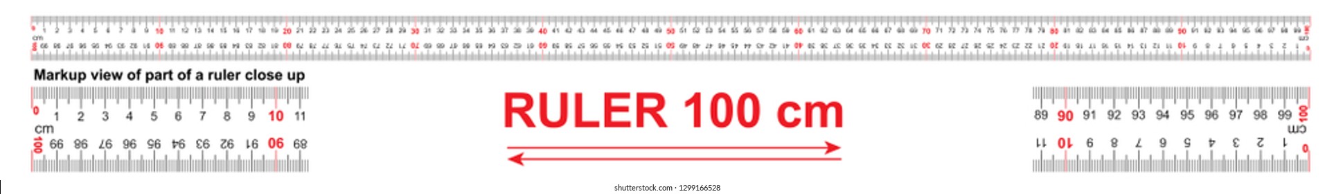 Bidirectional ruler 100 cm or 1000 mm. Used in construction, engineering, clothing manufacturing, carpentry