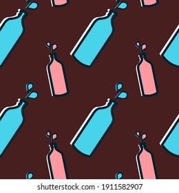 Bidon or flask or bottle outline with drops seamless vector pattern texture or background isolated eps