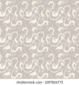 A biege colored, Decorative, Floral Swirl Seamless Vector Pattern, fully editable made in Victorian style for any print related usage.