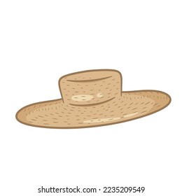 Sombrero de paja de Biege. Ilustración vectorial aislada en fondo blanco, estilo de caricatura