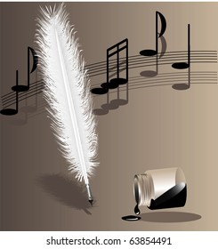 biege symphony, notes,feathers writting pen